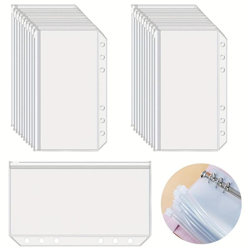 10/20pcs A6 Budget Binder Pockets Clear Zipper Folder 6 Holes For Cash Envelope