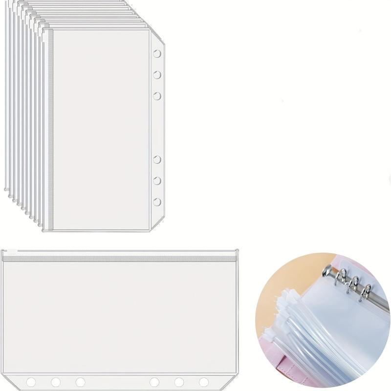 10/20pcs A6 Budget Binder Pockets Clear Zipper Folder 6 Holes For Cash Envelope