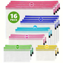 16pcs Mesh Zipper Pouch Waterproof Colored PVC Travel Bags