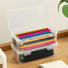 Translucent Plastic Pencil Case Stackable Office Storage