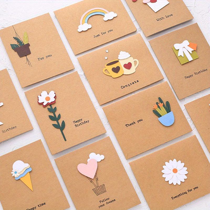 12pcs 3D Greeting Cards with Envelope Birthday Gift Thanksgiving Blessing