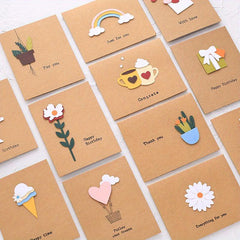 12pcs 3D Greeting Cards with Envelope Birthday Gift Thanksgiving Blessing
