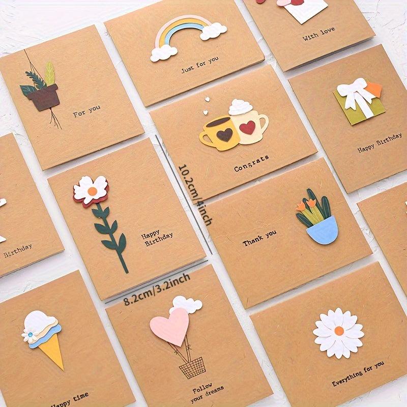 12pcs 3D Greeting Cards with Envelope Birthday Gift Thanksgiving Blessing