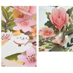 3D Flowers & Cat Pop Up Greeting Card Romantic Wedding Invitation