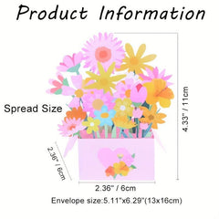 3D Bouquet Pop Up Thank You Card Valentines Card Teacher Appreciation Cards