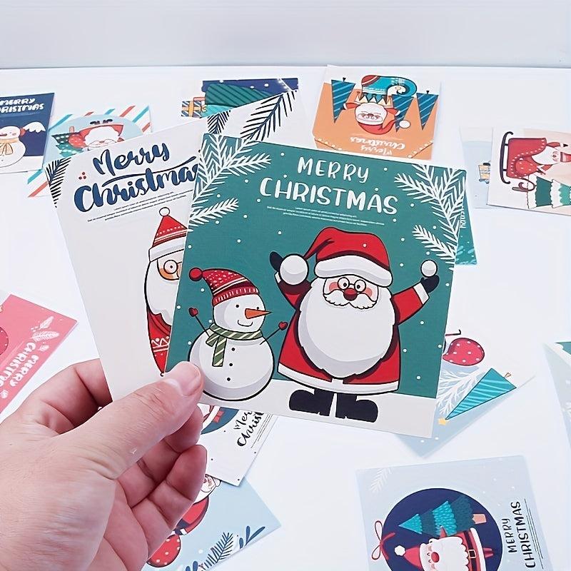30pcs Christmas Greeting Card with Santa Claus Snowman Blessing Message