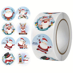 500pcs Cartoon Merry Christmas Santa Sticker Roll Xmas Cards Packa