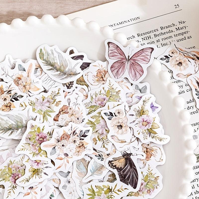 46 Sheets Flowers and Butterflies Boxed Stickers for Scrapbook Decor