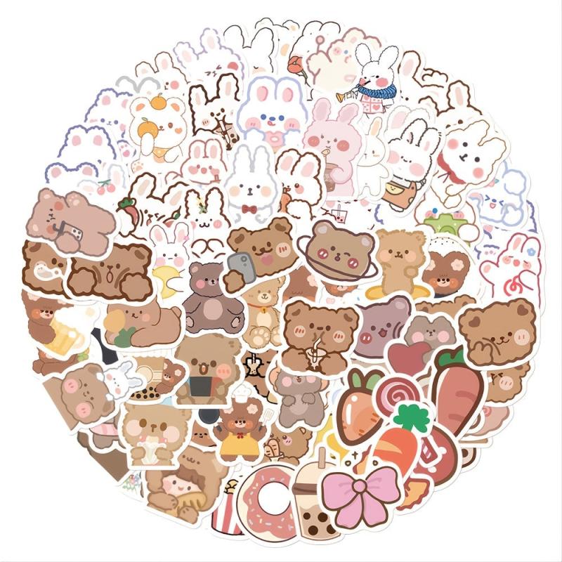 90pcs Bunny & Bear Cartoon Stickers Waterproof DIY Decorations