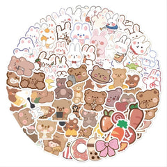 90pcs Bunny & Bear Cartoon Stickers Waterproof DIY Decorations