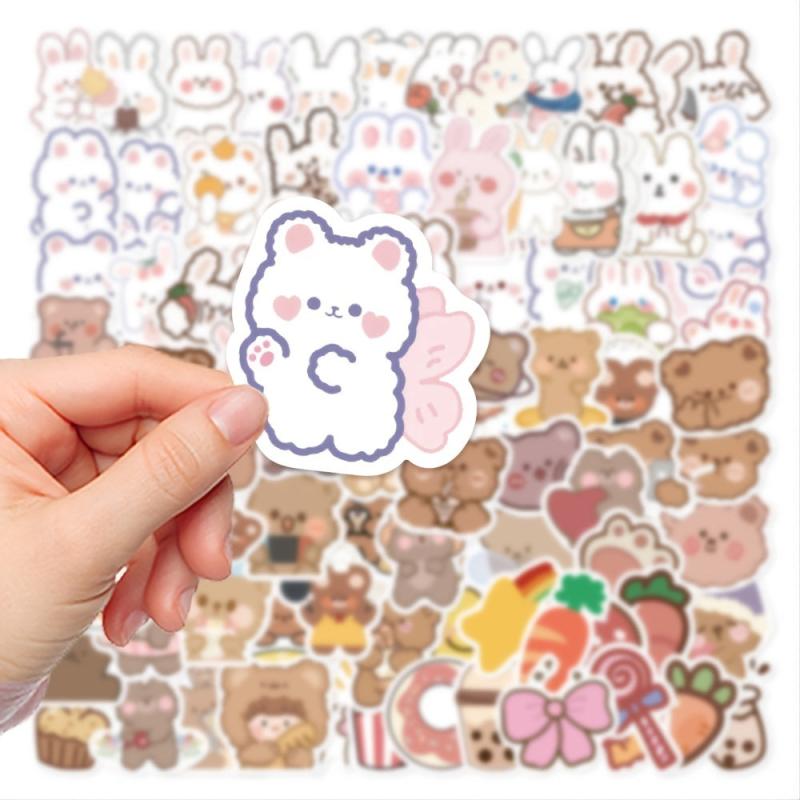 90pcs Bunny & Bear Cartoon Stickers Waterproof DIY Decorations