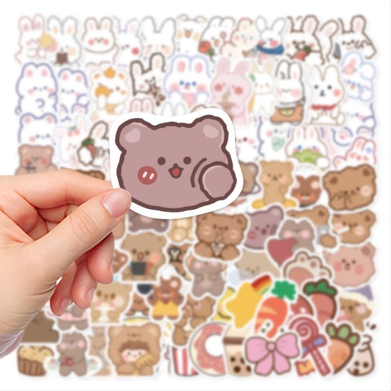 90pcs Bunny & Bear Cartoon Stickers Waterproof DIY Decorations