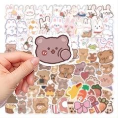 90pcs Bunny & Bear Cartoon Stickers Waterproof DIY Decorations