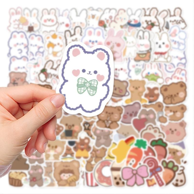 90pcs Bunny & Bear Cartoon Stickers Waterproof DIY Decorations