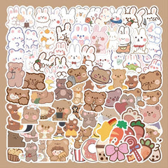90pcs Bunny & Bear Cartoon Stickers Waterproof DIY Decorations