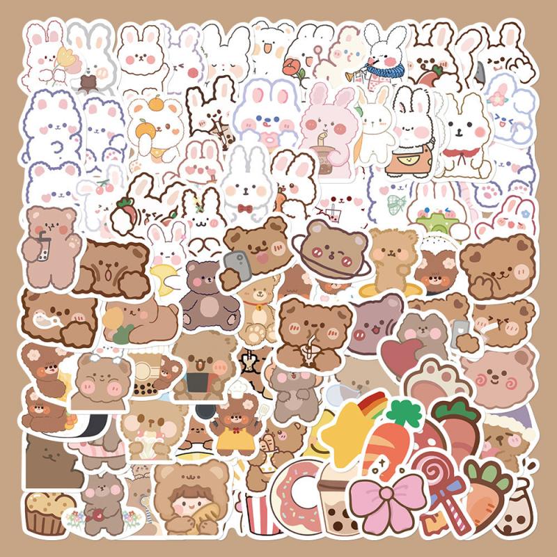 90pcs Bunny & Bear Cartoon Stickers Waterproof DIY Decorations