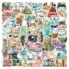 50Pcs Retro Travel Series Stickers Motorcycle Laptop Cup Waterproof Sticker