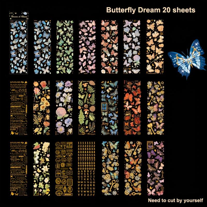 20 Sheets Transparent Flower Stickers For Scrapbooking PET Vintage Plants