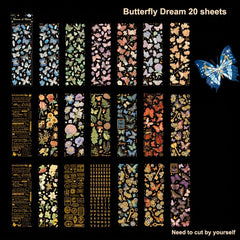 20 Sheets Transparent Flower Stickers For Scrapbooking PET Vintage Plants