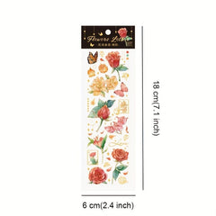20 Sheets Transparent Flower Stickers For Scrapbooking PET Vintage Plants