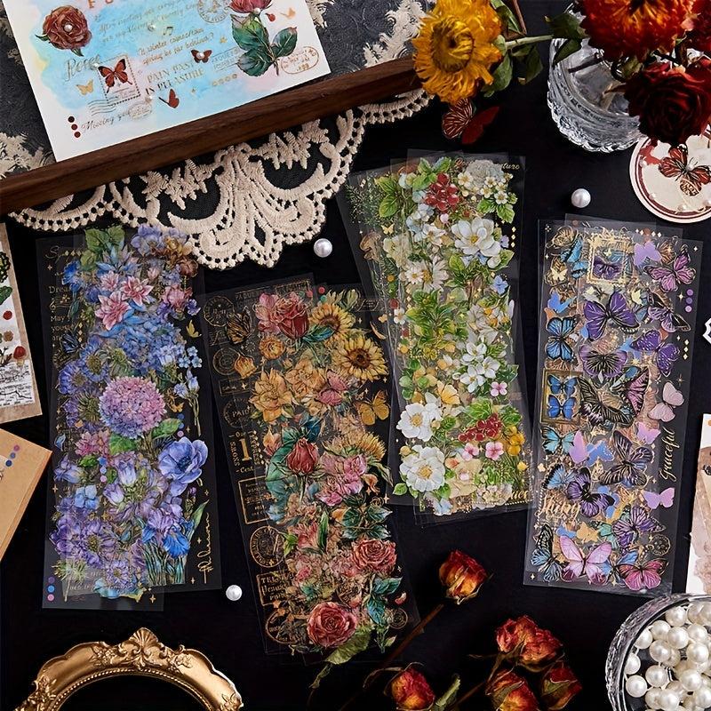 20 Sheets Transparent Flower Stickers For Scrapbooking PET Vintage Plants
