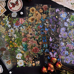 20 Sheets Transparent Flower Stickers For Scrapbooking PET Vintage Plants
