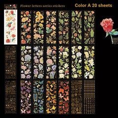 20 Sheets Transparent Flower Stickers For Scrapbooking PET Vintage Plants