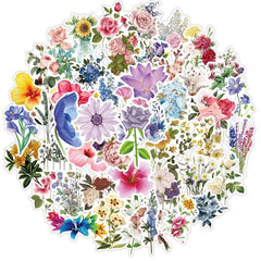 50pcs Wind & Flower Graffiti Waterproof Stickers DIY Decor DIY Materials
