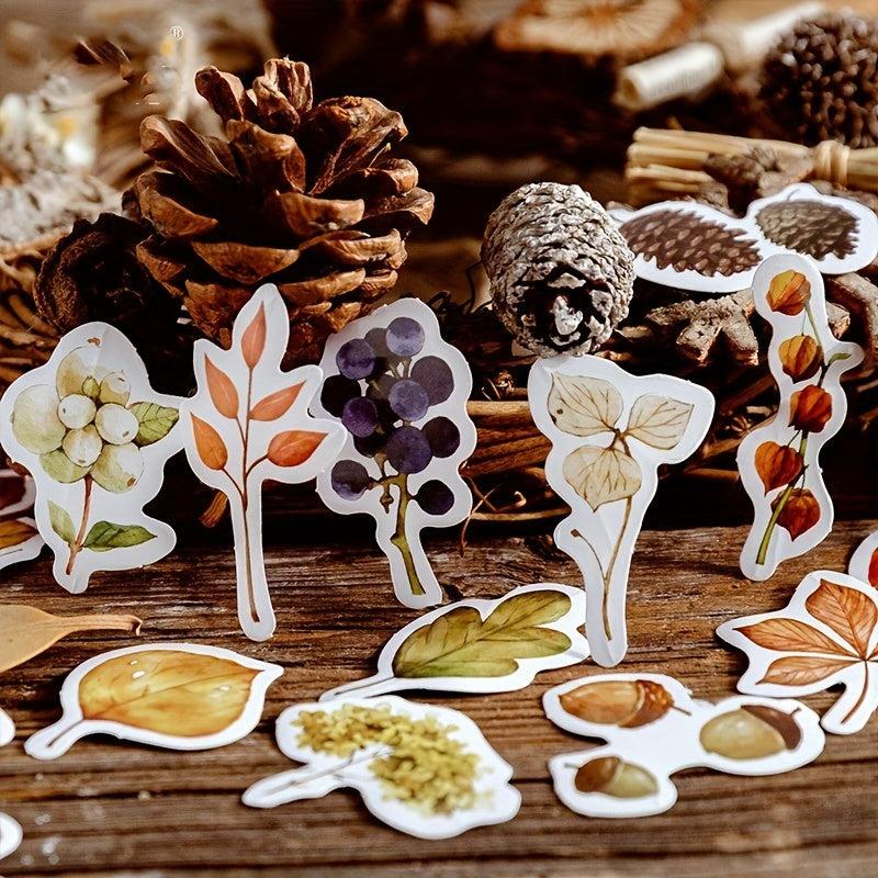 46pcs Fall Leaves Plant Paper Stickers for Scrapbooking & Journaling