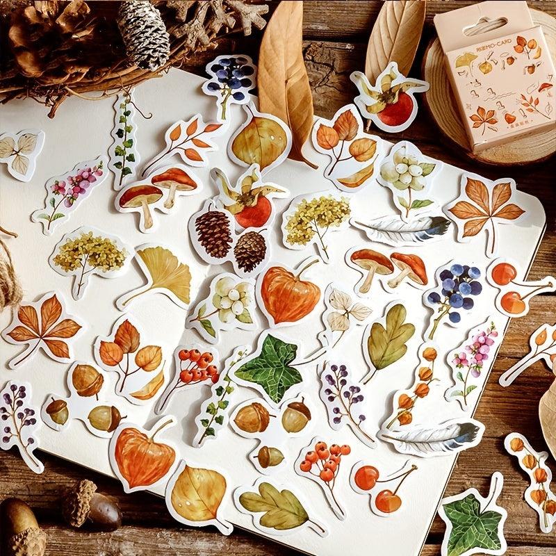 46pcs Fall Leaves Plant Paper Stickers for Scrapbooking & Journaling