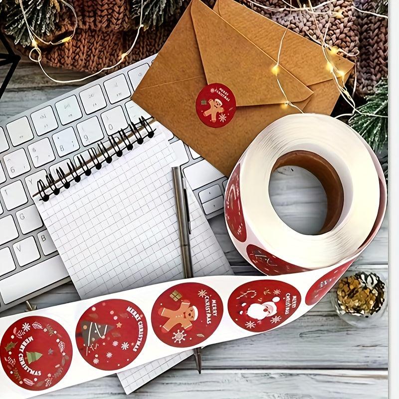 500 Christmas Stickers Roll Happy Holiday Cartoon Self-adhesive
