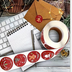 500 Christmas Stickers Roll Happy Holiday Cartoon Self-adhesive