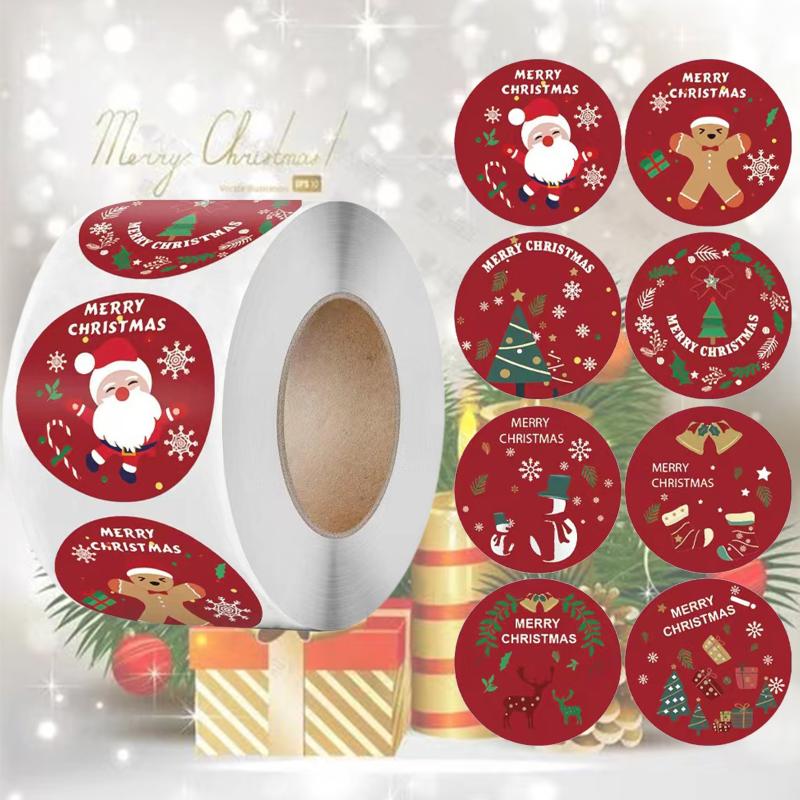 500 Christmas Stickers Roll Happy Holiday Cartoon Self-adhesive