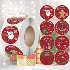 500 Christmas Stickers Roll Happy Holiday Cartoon Self-adhesive