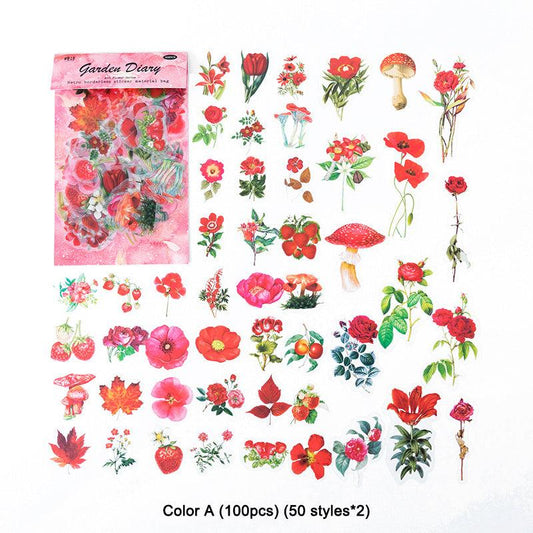 100 Vintage Floral Stickers Blooming Flowers For DIY Art Crafts