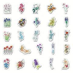 50pcs Flowers Pattern Waterproof Stickers Water Bottles Laptop Scrapbook Luggage