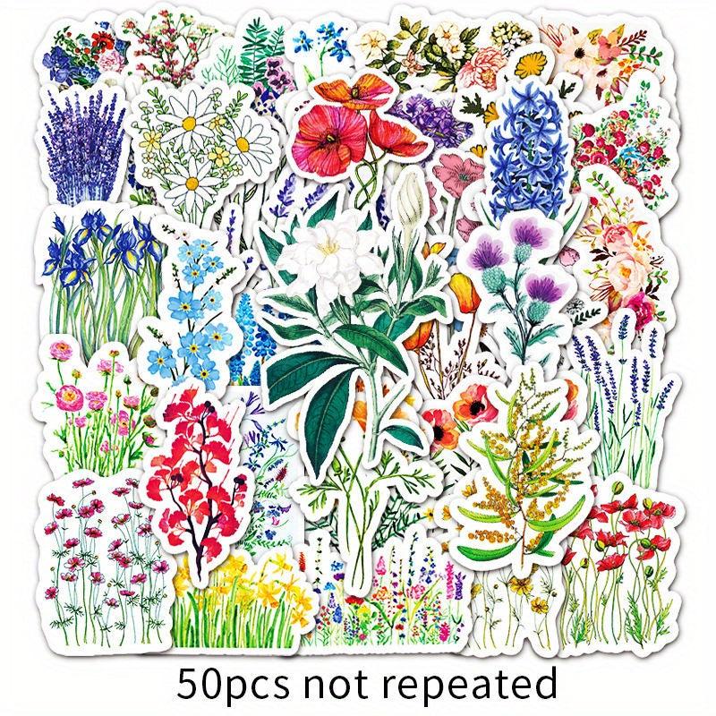 50pcs Flowers Pattern Waterproof Stickers Water Bottles Laptop Scrapbook Luggage