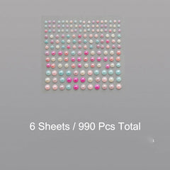 990pcs Self Adhesive Pearl Stickers for Crafts Beauty Home Decor 3-6mm