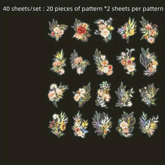 40 Sheets Retro Flower Plant Stickers for DIY Projects Notebooks