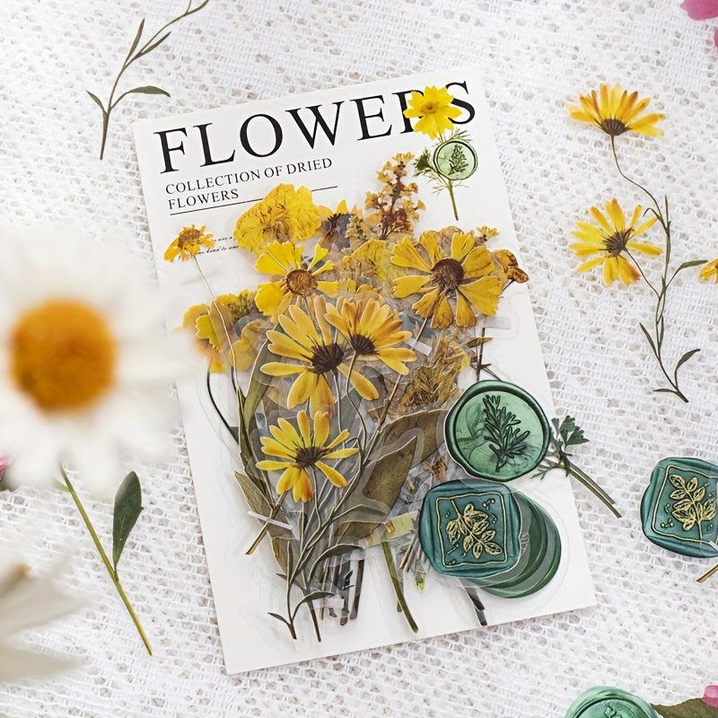 40pcs Dried Flower Collection PET Sticker Pack, Journal Decoration Material