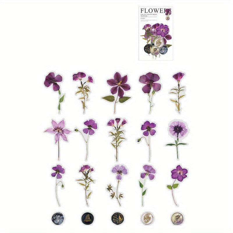 40pcs Dried Flower Collection PET Sticker Pack, Journal Decoration Material