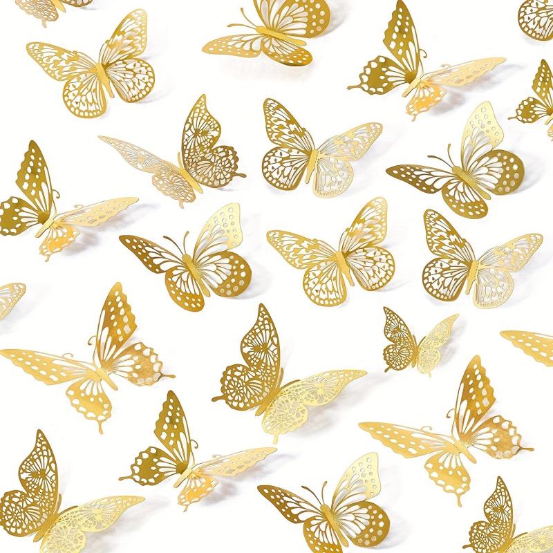 12pcs Golden 3D Butterfly Wall Decor - Wedding Decorations