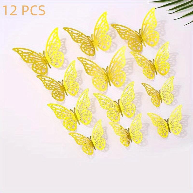 12pcs Golden 3D Butterfly Wall Decor - Wedding Decorations