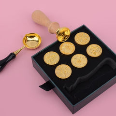 Christmas Wax Stamp Set with 6 Heads, Spoon, Stove - Holiday Sealing Kit
