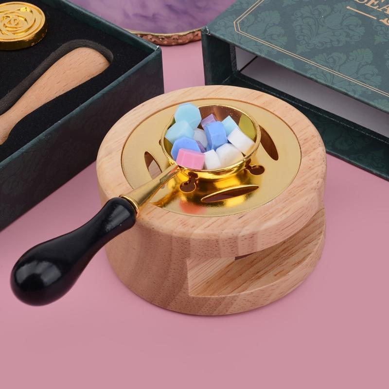 Christmas Wax Stamp Set with 6 Heads, Spoon, Stove - Holiday Sealing Kit