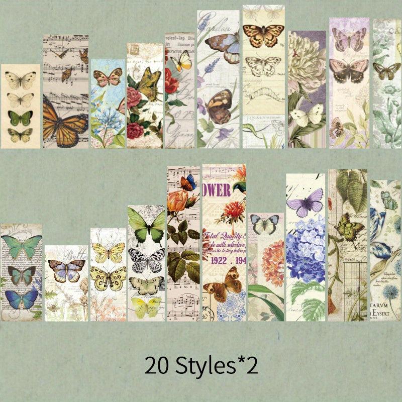 40pcs Vintage Plant Butterfly Washi Sticker Pack for DIY Scrapbooking