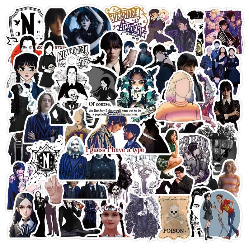 50pcs American Drama Wednesday Series Waterproof Graffiti Sticker