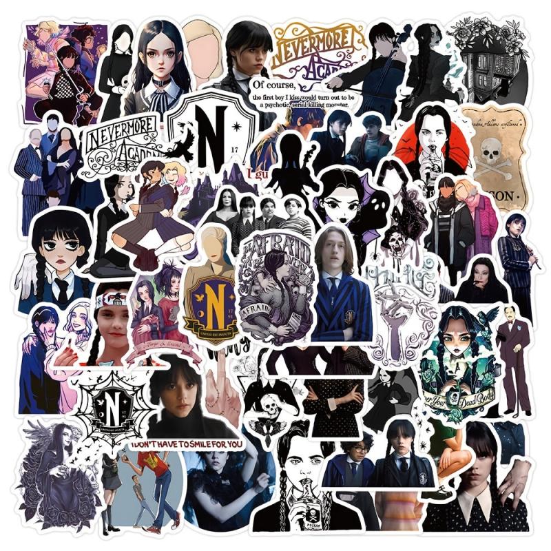 50pcs American Drama Wednesday Series Waterproof Graffiti Sticker