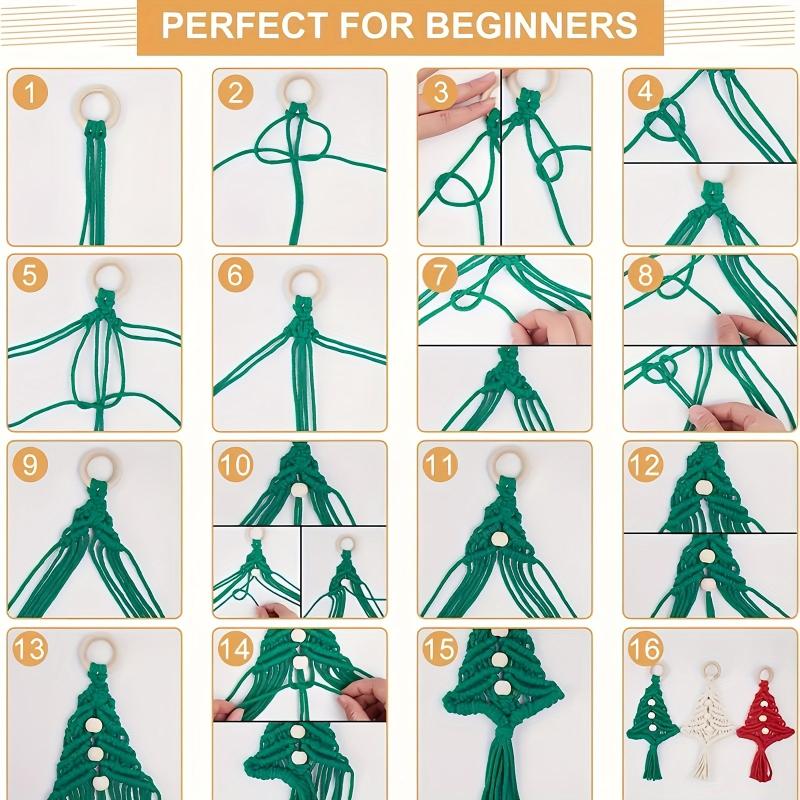 3pcs DIY Woven Christmas Tree Kit Hand Woven Cotton Rope Decoration Gift