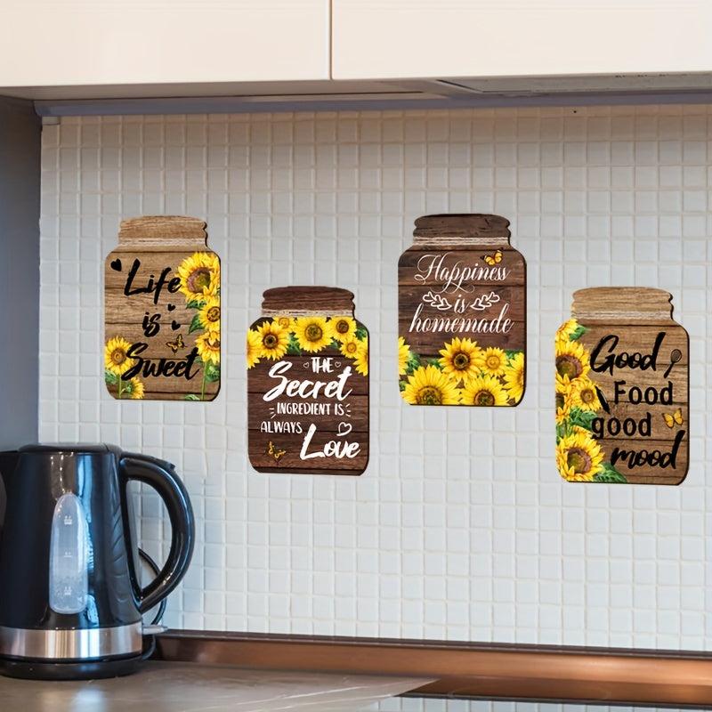 4pcs Sunflower Decorative Painting Wall Sticker Kitchen Decor Wall Decal